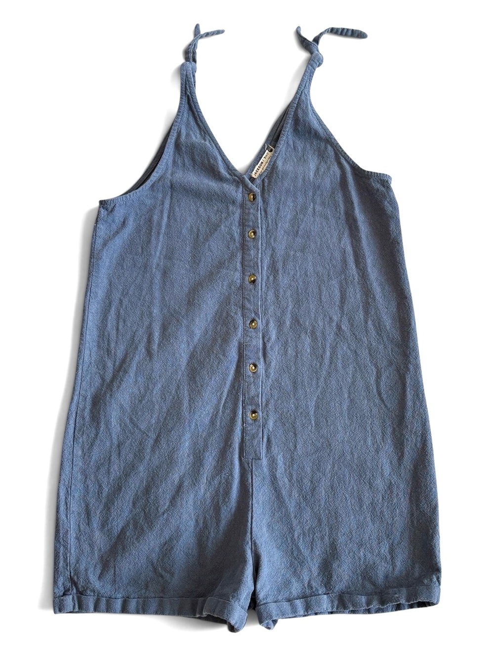 Jackson Rowe Blue Button-Front Tie-Strap Romper Size XS Cottagecore Gorpcore